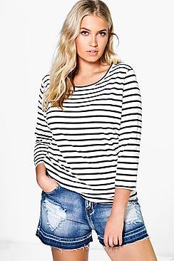 Boohoo Plus Laura 3/4 Sleeve Stripe Tee