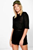 Boohoo Juliette Hooded Knitted Playsuit Black