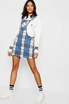 Boohoo Mock Horn Button Checked Pinafore