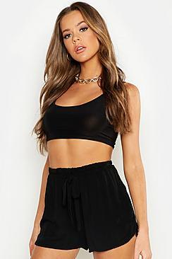Boohoo Tie Waist Soft Cotton Look Shorts