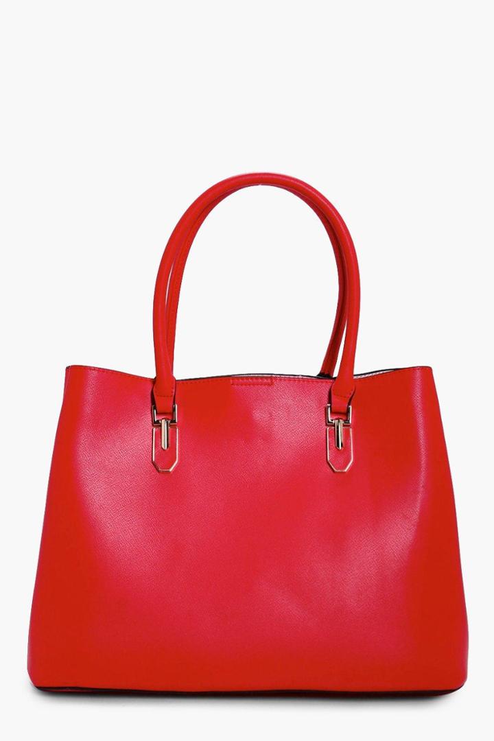 Boohoo Hannah Metal Detail Tote Red