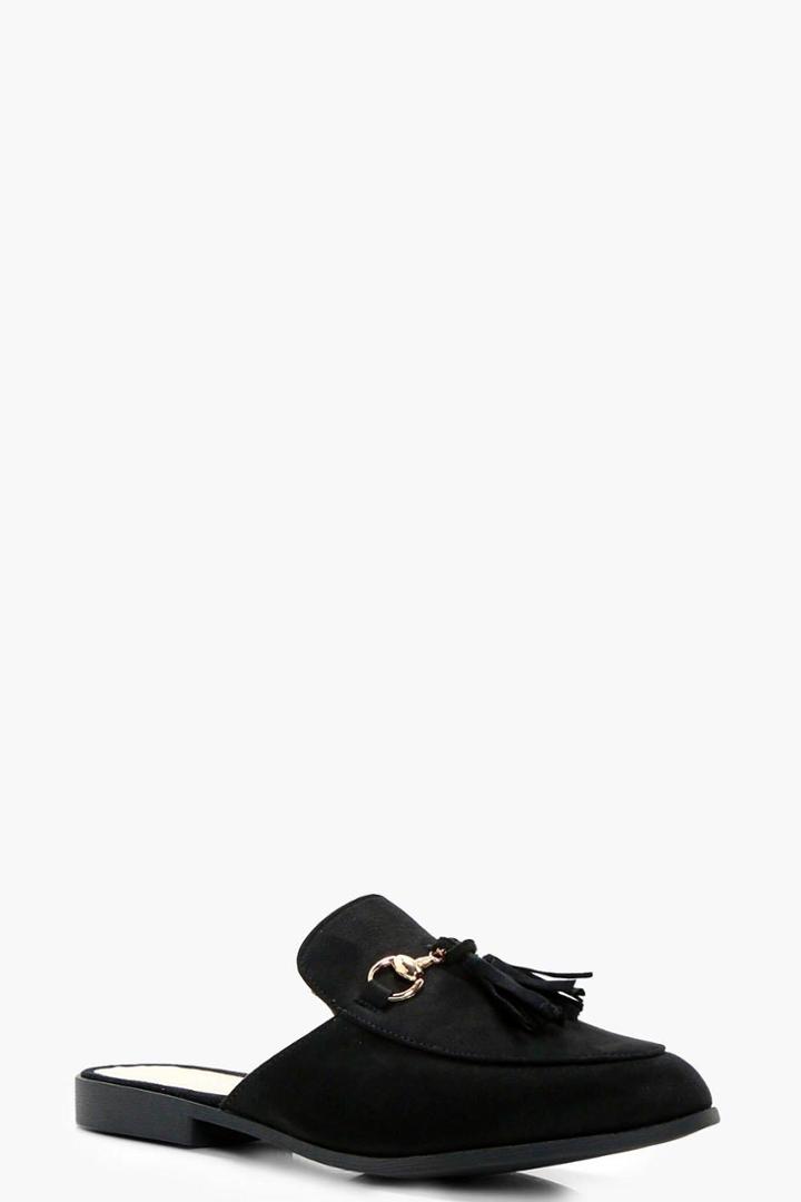 Boohoo Martha Tassel Trim Mule Loafer Black