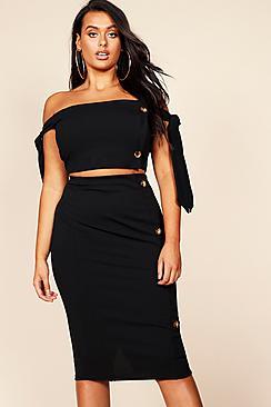 Boohoo Plus Button Detail Midi Skirt