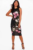 Boohoo Trixie Dark Floral Fitted Midi Dress