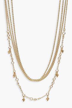 Boohoo Diamante Drop Layered Choker Necklace