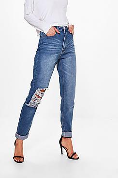 Boohoo Tall Helen Ripped Knee Mom Jean