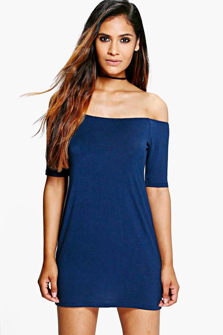 Boohoo Kassie Bardot Bodycon Dress Navy