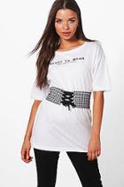 Boohoo Natalie Slogan Gingham Corset Belt T-shirt
