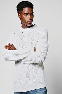 Boohoo Crew Neck Jumper With Cable Knit Front