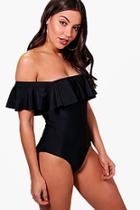 Boohoo Rome Bardot Ruffle Swimsuit