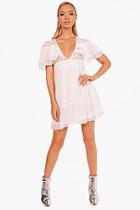 Boohoo Boutique Jas Lace Ruffle Sleeve Skater Dress