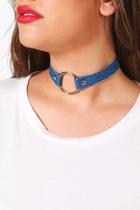 Boohoo Plus Violet Ring Detail Denim Choker Blue