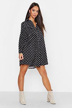Boohoo Woven Spot Shift Shirt Dress