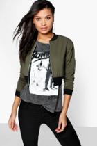 Boohoo Freya Crop Textured Ma1 Bomber Jacket Khaki