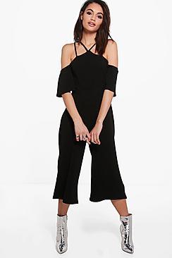 Boohoo Rosie Open Shoulder Culotte Jumpsuit