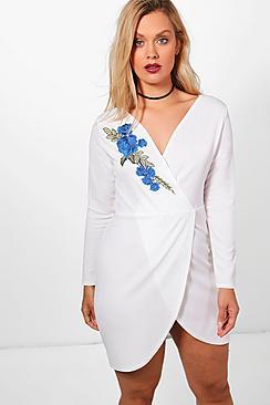 Boohoo Plus Kelly Embroidered Wrap Dress