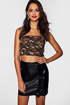 Boohoo Karina Faux Leather Ruffle Skirt