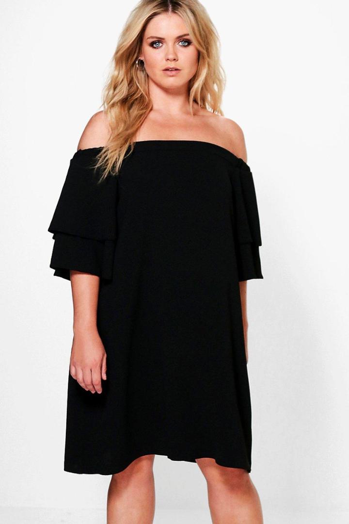 Boohoo Plus Amanda Off The Shoulder Shift Dress Black