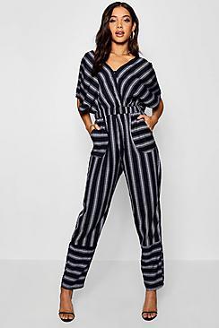 Boohoo Kimono Sleeve Striped Jumpsuit