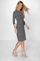 Boohoo Marice Knotted Stripe Midi Dress Black