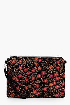 Boohoo Amy Ornate Embroidery Velvet Clutch