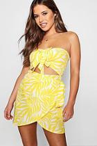 Boohoo Petite Gema Palm Print Bandeau Shift Dress