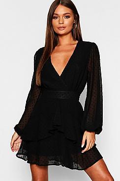 Boohoo Ruffle Hem Dobby Chiffon Mini Dress