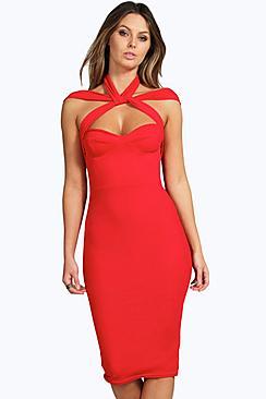 Boohoo Rita Strappy Top Detail Midi Bodycon Dress