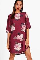 Boohoo Leila Large Floral 3/4 Sleeve Shift Dress