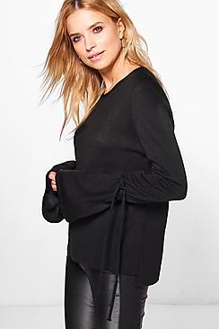 Boohoo Amelie Tie Cuff Jumper