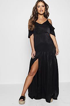 Boohoo Petite Amy Cold Shoulder Split Maxi Dress