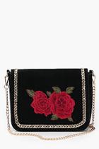 Boohoo Amy Suedette Embroidered Rose Cross Body Bag