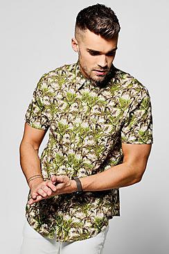 Boohoo Green Leasf Print Short Sleeve Shirt