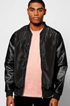 Boohoo Bomber Jacket W/pu Sleeves & Biker Details Black