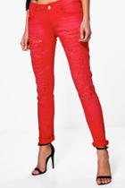 Boohoo Emma Red Embellished Jeans Red