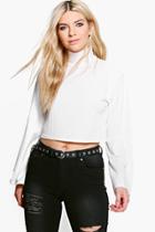 Boohoo Lanie High Neck Wide Sleeve Rib Top Ivory