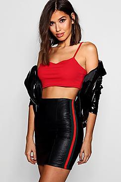 Boohoo Lily Sports Stripe Leather Look Mini Skirt