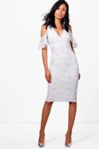 Boohoo Hazel Lace Cold Shoulder Midi Dress Ivory