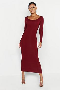 Boohoo Scoop Neck Long Sleeve Ribbed Midaxi Dress
