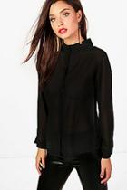 Boohoo Zoe Crinkle High Neck Blouse