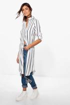 Boohoo Imogen Mono Stripe Longline Woven Shirt Ivory