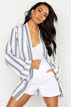 Boohoo Linen Look Striped Kimono