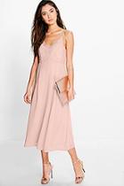 Boohoo May Crochet Lace Top Chiffon Midi Dress