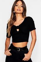 Boohoo Knitted Rib Tie Front Top
