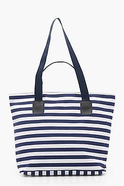 Boohoo Julie Double Strap Stripe Beach Bag