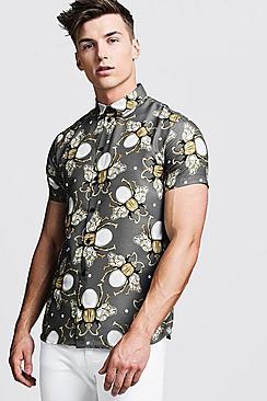 Boohoo Jewelled Bee Print Short Sleeve Shirt