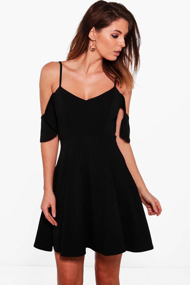 Boohoo Grace Strappy Drop Shoulder Skater Dress Black