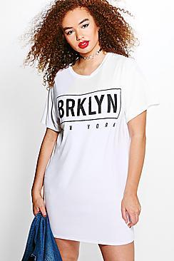 Boohoo Plus Jessica Slogan T-shirt Dress