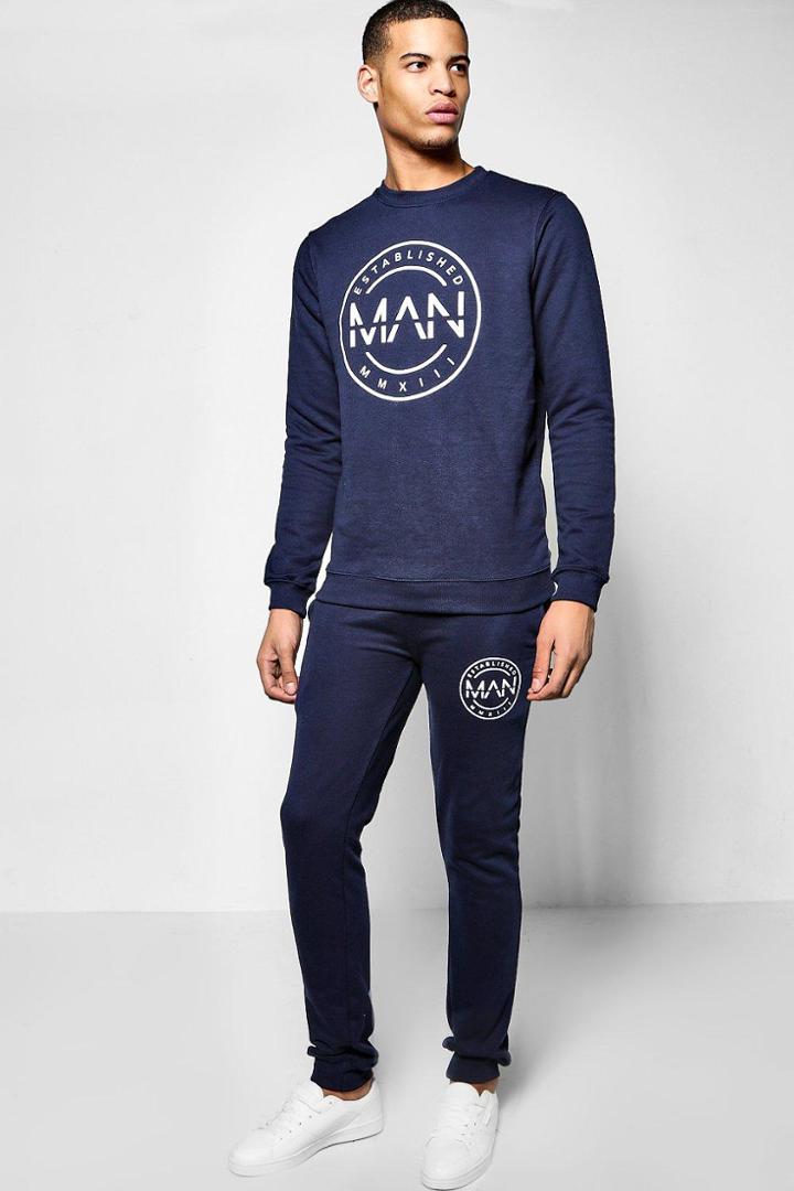 Boohoo Skinny Fit Man Sweat Tracksuit Navy
