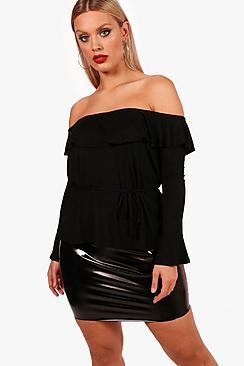 Boohoo Plus Ruffle Neck Top